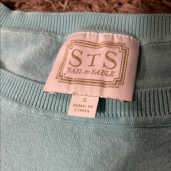 Sail to Sable Blue Crew Neck Sweater with Fringe Hem - Picture 2 of 3